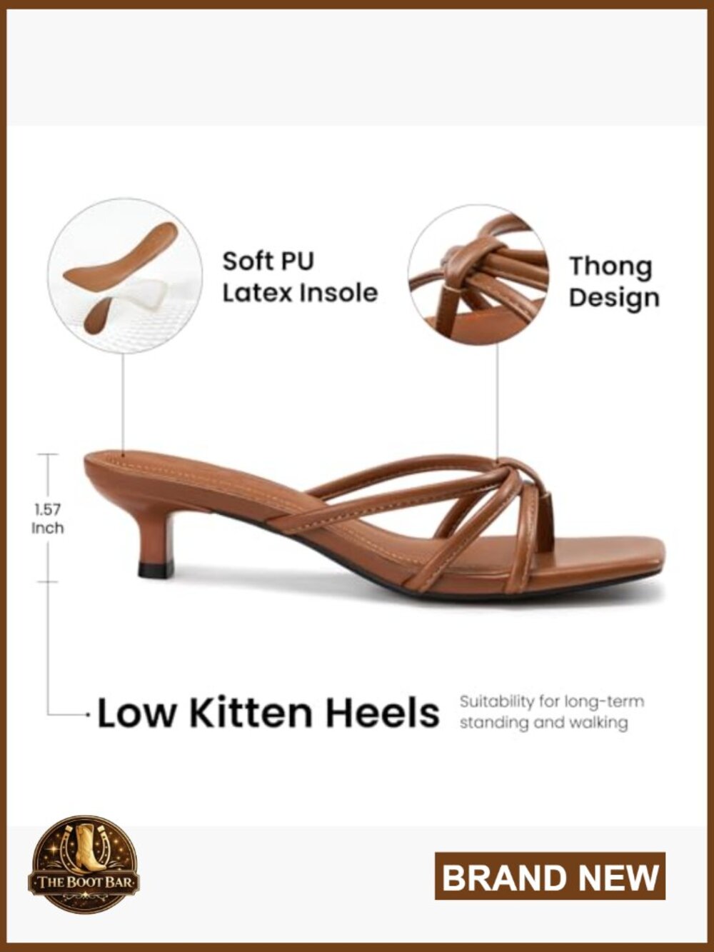 Square Toe Strappy Kitten Heeled Sandals Slip On Thong Low Heels - Picture 4 of 7